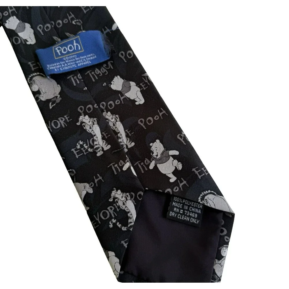 DISNEY WINNIE THE POOH NECK TIE TIGGER EEYORE BLACK GRAY 4x58